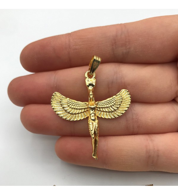 Gold Plated Winged Goddess Isis Necklace Pendant, Ancient Egypt Charm, Egyptian Pendant, Jewelry Making MD-1008