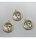 Gold and Antique Silver Plated Ancient Roman Cameo Head Coin Necklace Pendant, Cameo Medallion Charm MD-1017