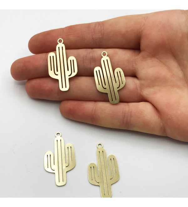 Raw Brass Cactus Necklace Charm, Cactus Charm, Cactus Pendant, Brass Charms for Jewelry Making, Brass Jewelry Supplies RW-1028