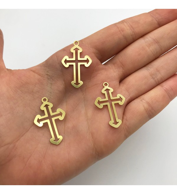 Raw Brass Hollow Cross Charms, Hollow Cross Necklace Pendant, Religious Jewelry Charms, Laser Cut Cross Earring Charms RW-1045