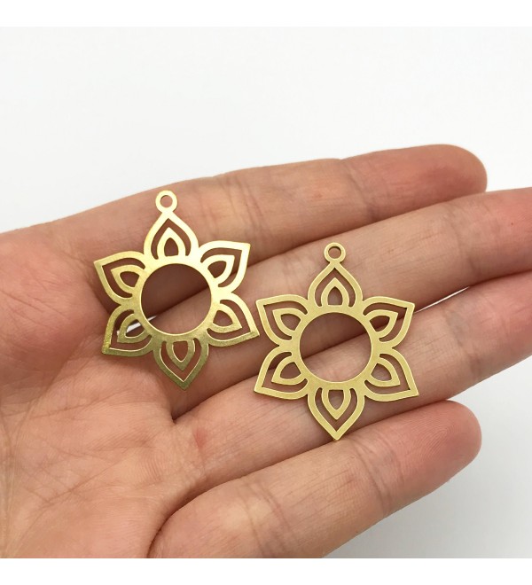 Raw Brass Mandala Flower Necklace Pendant Floral Mandala Earring Charm Laser Cut Chakra Charm Brass Connector RW-1053