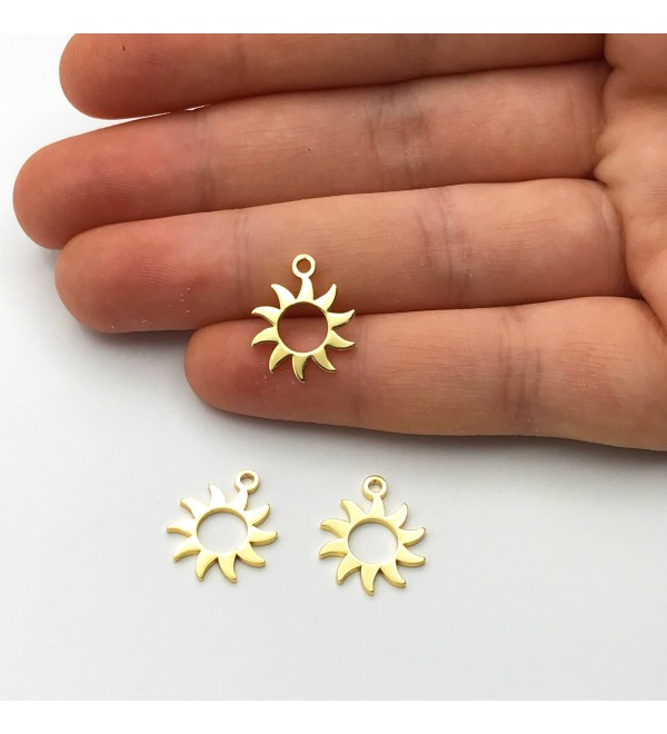 Shiny Gold Plated Sun Charm, Sun Necklace Pendant, Laser Cut Sun Earring Charm Connector, Gold Sun Jewelry Supplies GLD-1014