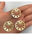 Raw Brass Sun and Moon Charm, Sun Pendant, Moon Pendant, Laser Cut Brass Jewelry Supplies, Circle Sun Necklace RW-1002