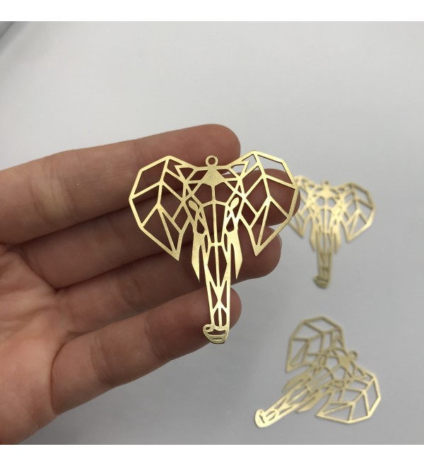 Raw Brass Origami Elephant Charms, Geometric Elephant Pendant, Animal Jewelry, Elephant Head Necklace, African Earring Charm RW-1004