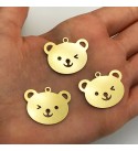 Raw Brass Teddy Bear Charm, Teddy Bear Charm Necklace Earring Pendant, Animal Charms, Laser Cut Jewelry Supplies RW-1063