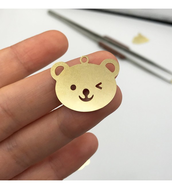 Raw Brass Teddy Bear Charm, Teddy Bear Charm Necklace Earring Pendant, Animal Charms, Laser Cut Jewelry Supplies RW-1063