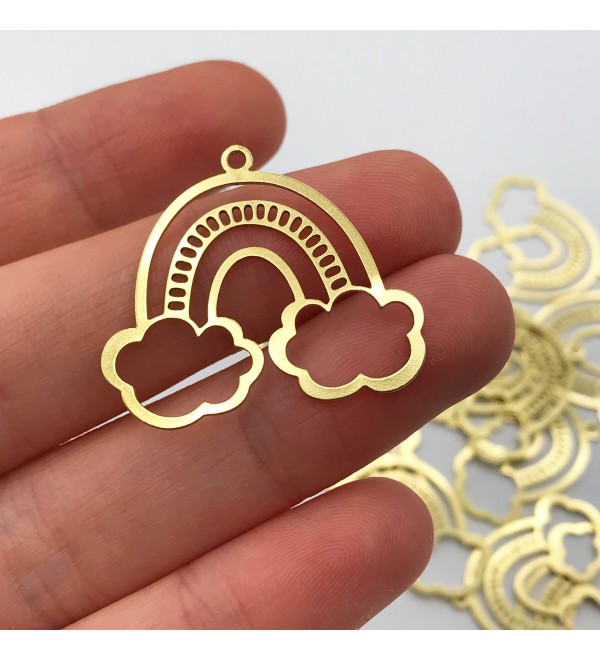 Raw Brass Rainbow Charm Pendant, Clouds Arch Pendant, Geometric Rainbow Earring Charm, Laser Cut Celestial Findings RW-1064