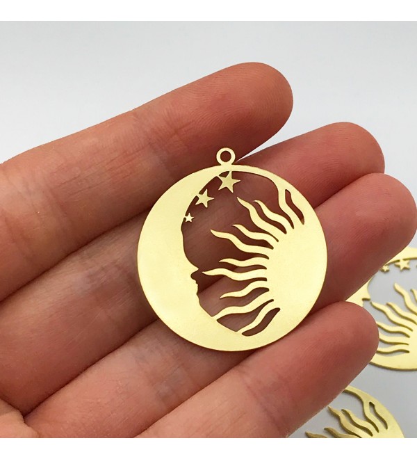 Raw Brass Sun Moon Stars Charm Pendant, Celestial Sun Crescent Moon Stars Earring Necklace Charm, Laser Cut Celestial Jewelry RW-1070