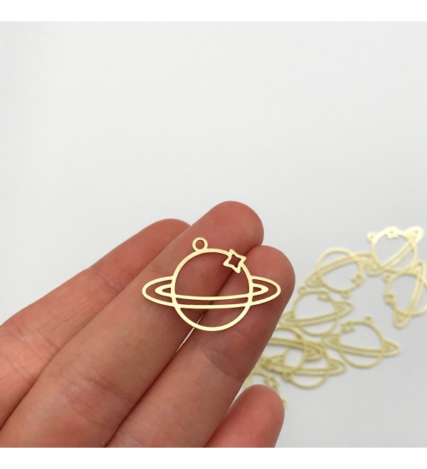 Raw Brass Planet Saturn Charm Pendant, Circle Universe Sky Galaxy Pendant Charm, Laser Cut Celestial Jewelry Supplies RW-1076