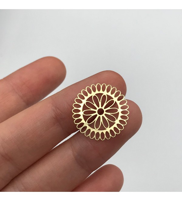 Raw Brass Filigree Flower Connector Charm Pendant, Sun Connector Charm, Flower Earring Charm, Laser Cut Jewelry Supplies RW-1092