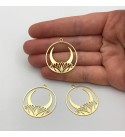 Raw Brass Crescent Moon Flower Earring Charm Pendant, Circle Crescent Lotus Flower Charm Pendant, Laser Cut Jewelry Supplies RW-1093