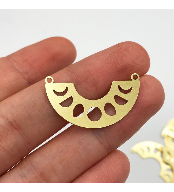 Raw Brass Semi Circle Moon Phases Connector Necklace Charm Pendant, Laser Cut Half Moon Phases Crescent Connector Charm RW-1097