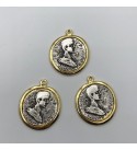 Gold Plated and Antique Silver Plated Antique Greek Coin Pendant, Cameo Head Necklace, Two Tone Medallion MD-1015