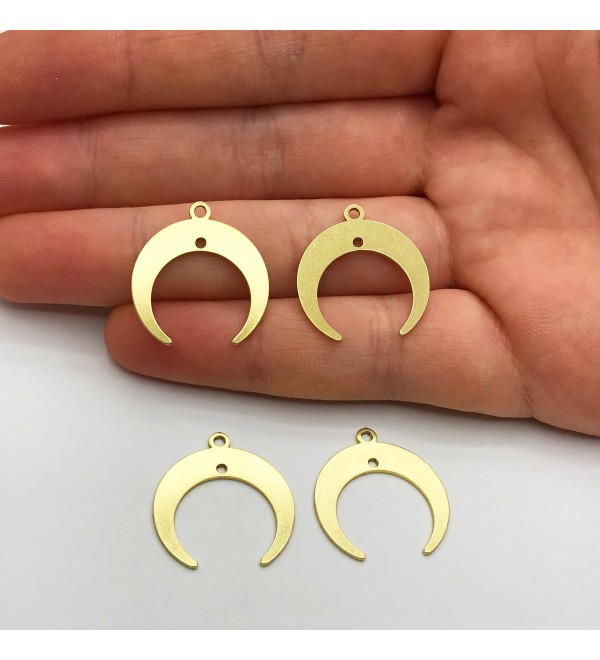 Raw Brass Crescent Moon Connector Charm Pendant, 2 Hole Crescent Moon Geometric Connector Earring Findings, Laser Cut Supplies RW-1110