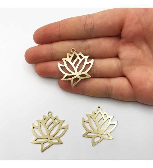 Raw Brass Lotus Charm, Brass Necklace Charms, Lotus Pendant, Lotus Earring Charm, Laser Cut Jewelry Making Supplies RW-1029