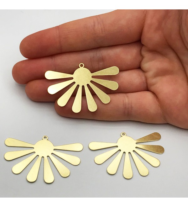 Raw Brass Flower Earring Charm Pendant, Geometric Flower Plant Charm, Earring Findings, Laser Cut Jewelry Making Supplies RW-1113