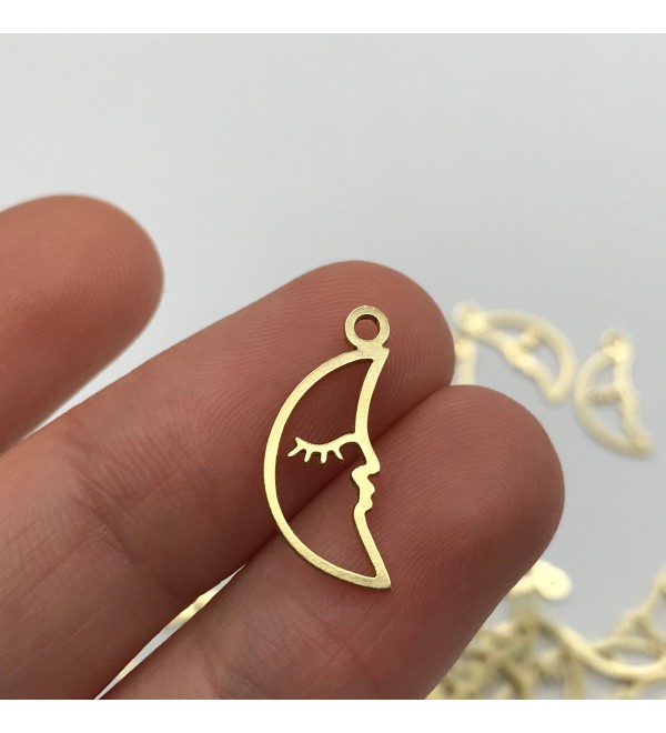 Raw Brass Crescent Moon Face Connector Charm Pendant, Moon Face Earring Charm, Laser Cut Jewelry Making Supplies, Moon Jewelry RW-1114