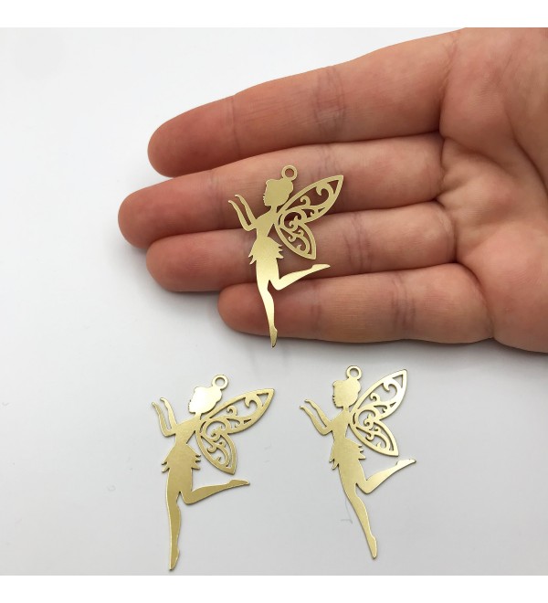 Raw Brass Fairy Charm, Fairy Necklace Charm, Fairy Magic Pendant, Fairy Angel Charm, Laser Cut Charms for Jewelry Making RW-1038