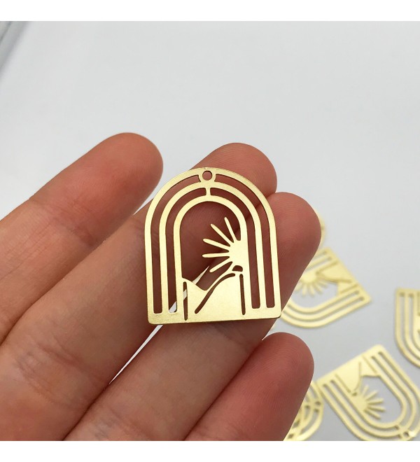 Raw Brass Rainbow Sun Domed Charm Pendant, Sun Mountain Arch Charm Pendant Geometric Laser Cut Brass Earring Supplies RW-1118