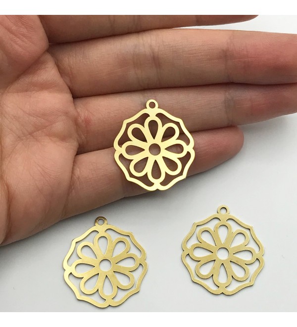 Raw Brass Floral Mandala Necklace Pendant Flower Earring Charm Chakra Laser Cut Jewelry Supplies RW-1054