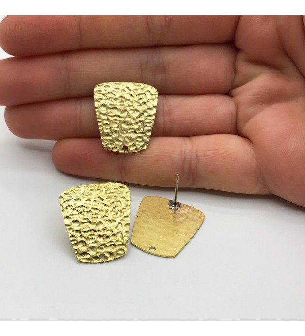 1 Pair Raw Brass Hammered Geometric Earring Stud, Textured Brass Connector Earring Charm, Earring Attachment Jewelry Findings RW-1128