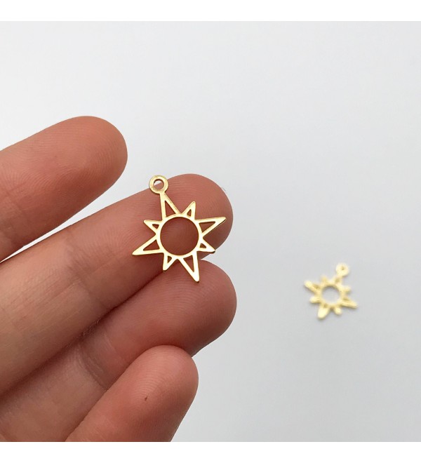 Shiny Gold Plated North Star Charm, Polar Star Pendant, Starburst Necklace Charm, Laser Cut Jewelry Supplies GLD-1017