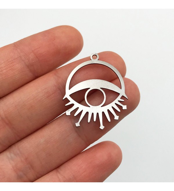 Stainless Steel Circle Evil Eye Charm, Sunburst Evil Eye Necklace Earring Pendant, Laser Cut Geometric Abstract Evil Eye STL-3140