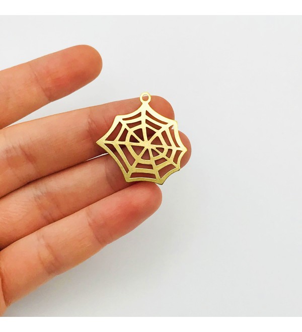 Raw Brass Spider Web Charms, Spider Web Necklace Pendant, Jewelry Supplies, Laser Cut Charms, Earring Findings RW-1012