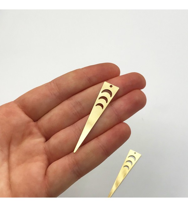 Raw Brass Triangle Crescent Moon Spike Charm, Brass Bar Charm, Moon Connector Charm, Triangle Moon Earring Jewelry Supplies RW-1021