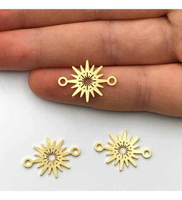 Shiny Gold Plated North Star Sun Connector Charm, Starburst Pole Star Connector Pendant Charm, Laser Cut  Celestial Findings GLD-1034