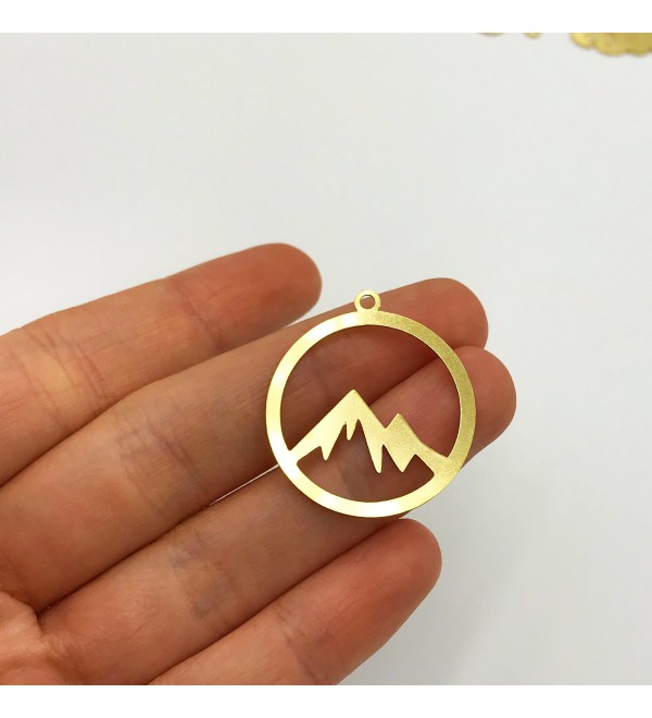 Raw Brass Mountain Charm, Mountain Range Peaks Charm, Mountain Hill Necklace Pendant, Laser Cut Jewelry Supplies RW-1027