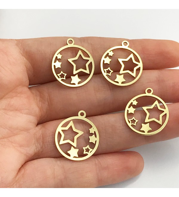 Raw Brass Round Star Charm, Star Pendant, Hollow Star Necklace Pendant, Brass Earring Findings, Laser Cut Jewelry Supplies RW-1026