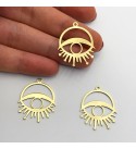 Raw Brass Circle Evil Eye Charm, Sunburst Evil Eye Necklace Earring Pendant, Laser Cut Geometric Abstract Evil Eye RW-1140