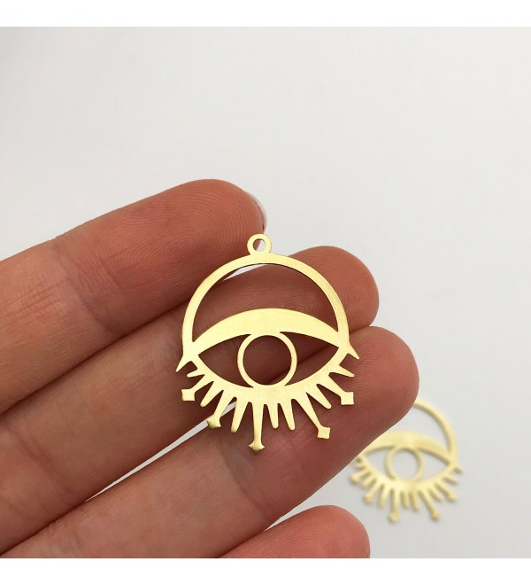 Raw Brass Circle Evil Eye Charm, Sunburst Evil Eye Necklace Earring Pendant, Laser Cut Geometric Abstract Evil Eye RW-1140