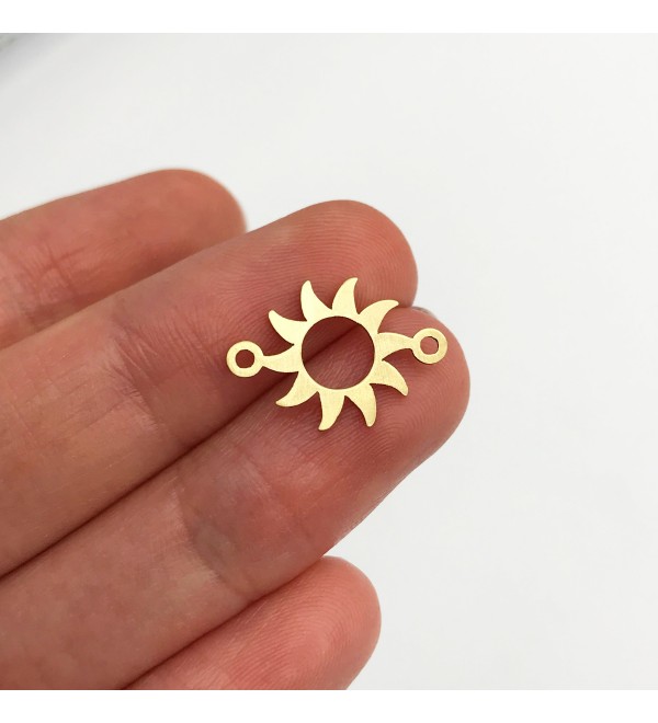 Raw Brass Sun Connector Bracelet Charm Pendant, Laser Cut Sun Connector With 2 Loops, Brass Sunny Connector Celestial Charms RW-1142