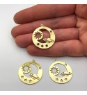 Raw Brass Round Saturn Planet Moon Sun Stars Charm Pendant, Saturn Planet Sunburst Crescent Moon Earring Charm Jewelry Supplies RW-1146