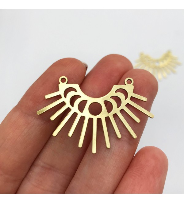 Raw Brass Half Round Sun Moon Phases Crescent Charm Pendant, Semi Circle Laser Cut Sun and Moon Phases Earring Connector Charm RW-1148