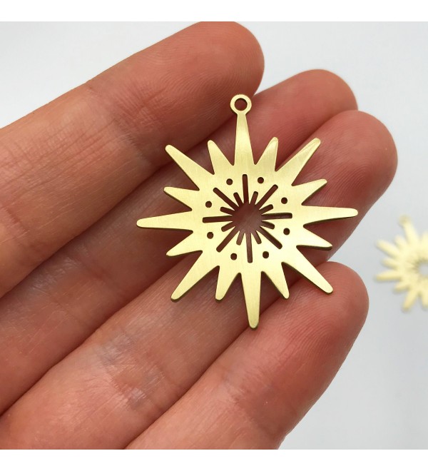 Raw Brass North Star Pole Star Starburst Sunburst Charm Pendant, North Star Sunburst Earring Charm, Laser Cut Jewelry Supplies RW-1149