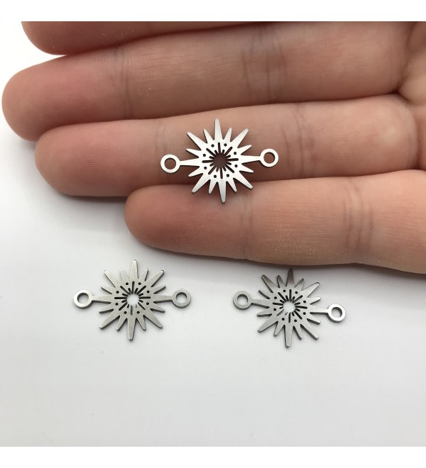 Stainless Steel North Star Sun Connector Charm, Starburst Pole Star Connector Pendant Charm, Laser Cut Celestial Findings STL-1018