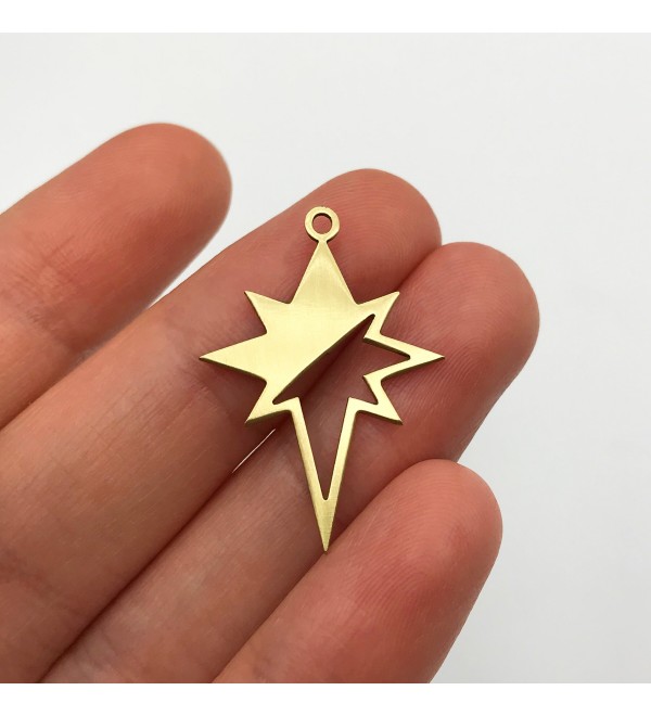 Raw Brass North Star Pole Star Charm Pendant, North Star Earring Charm, Laser Cut Jewelry Supplies, Celestial Jewelry RW-1150