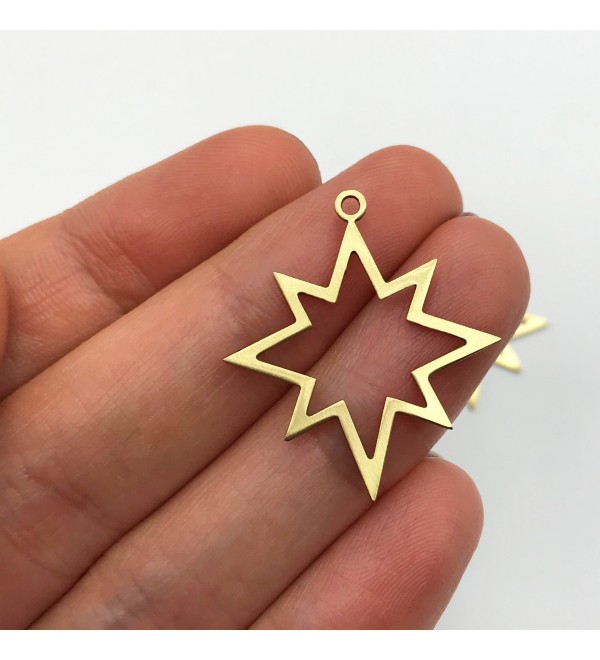 Raw Brass North Star Pole Star Connector Charm Pendant, North Star Earring Charm, Laser Cut Jewelry Supplies, Celestial Jewelry RW-1151