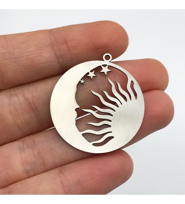 Stainless Steel Sun Moon Stars Charm Pendant, Celestial Sun Crescent Moon Stars Earring Necklace Charm, Laser Cut Jewelry STL-3070