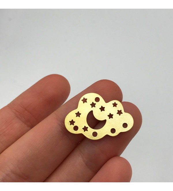 Raw Brass Cloud Crescent Moon Stars Charm Pendant, Moon Cloud Stars Connector Celestial Jewelry Laser Cut Earring Findings RW-1077