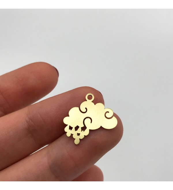 Raw Brass Rain Cloud Charm Pendant, Cloud with Rain Drops Earring Charm, Weather Sky Charms, Laser Cut Jewelry Supplies RW-1078