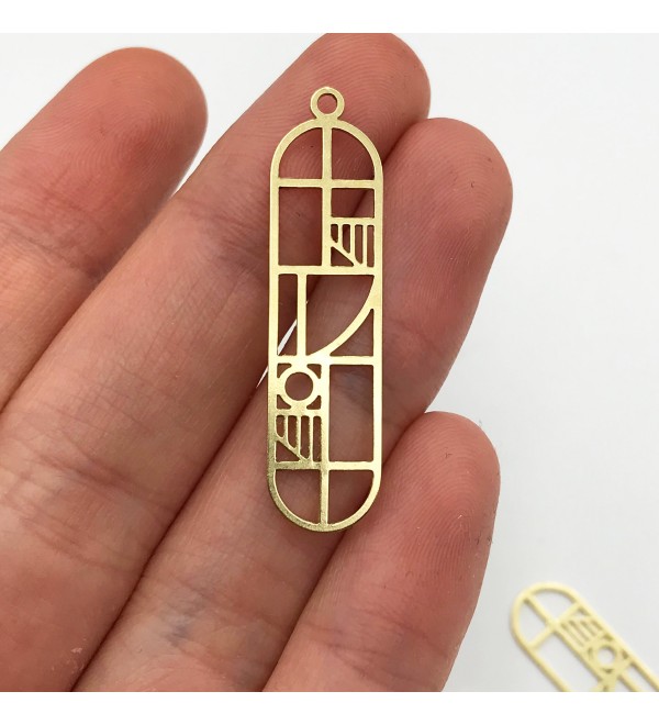 Raw Brass Oval Geometric Earring Charm, Geometric Bar Charm, Brass Earring Findings, Oval Pendant, Laser Cut Jewelry Supplies RW-1083