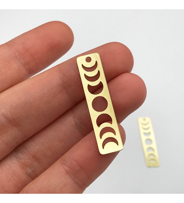 Raw Brass Moon Phase Bar Charm, Moon Phase Crescent Pendant, Rectangle Earring Charm, Laser Cut Jewelry Making Supplies RW-1084