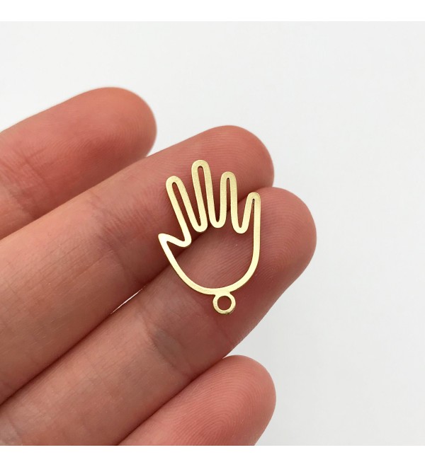 Raw Brass Hand Connector Charm Pendant, Open Hand Charm, Bracelet Connector, Small Hand Charm, Hand Earring Laser Cut Jewelry RW-1091