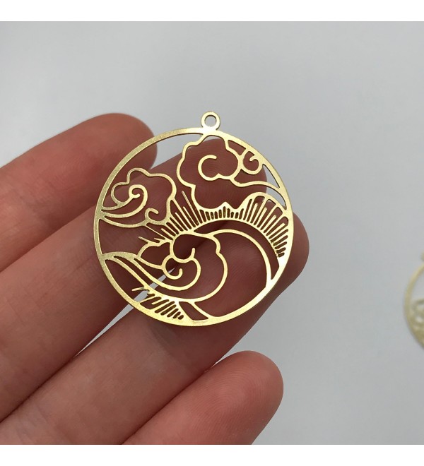 Raw Brass Cloud Sun Crescent Moon Earring Charm Pendant, Round Sun Moon Cloud Charm, Earring Findings, Laser Cut Jewelry RW-1096