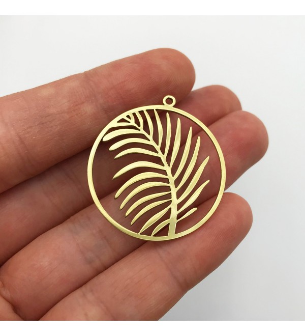 Raw Brass Circle Leaf Charm Pendant, Willow Tree Leaves Charm, Round Leaf Earring Charm, Brass Charms for Jewelry Making RW-1014