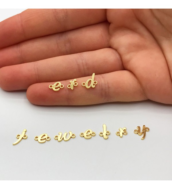 Shiny Gold Plated Tiny Sideways Initial Letter Connector Charm Pendant, Alphabet Capital Letter Charm Pendant, Laser Cut Letters GLD-1037